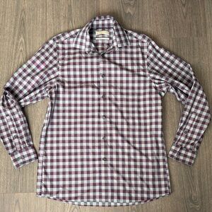 MICHAEL Michael Kors Men's Large Dress Shirt Plaid Maroon & Gray Button Down